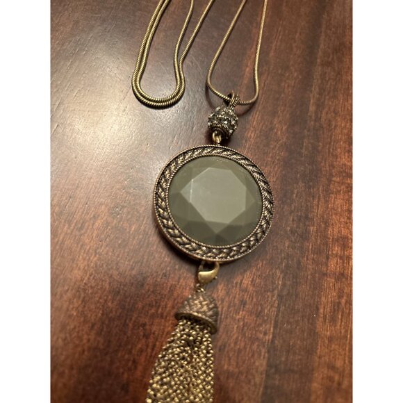 Cold water Creek Long Reversible Tassel Pendant Necklace Green Red - Picture 3 of 10